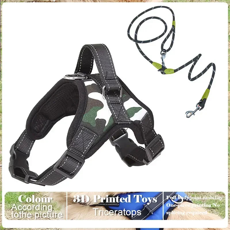 Harnais anti-traction réglable pour chien + laisse