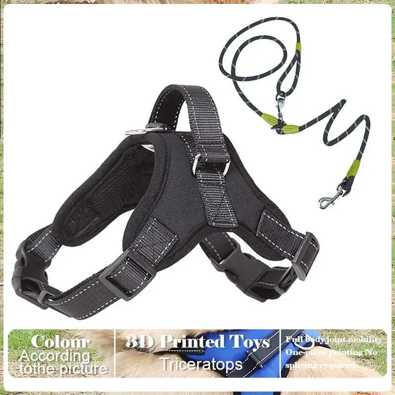Harnais anti-traction réglable pour chien + laisse