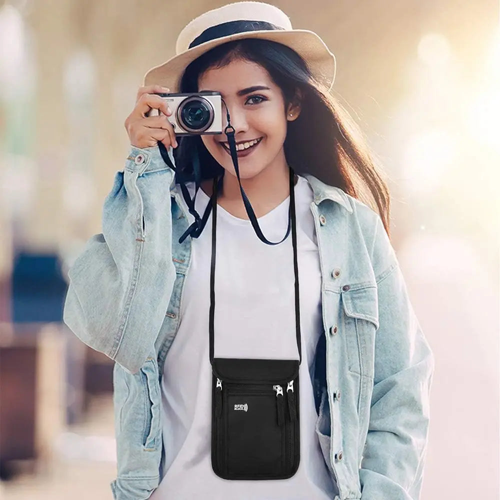 Pochette passeport anti-RFID – tour de cou