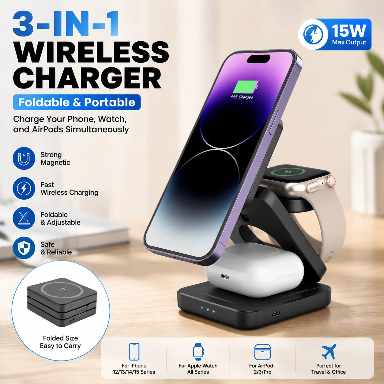 Station de charge sans fil 3-en-1