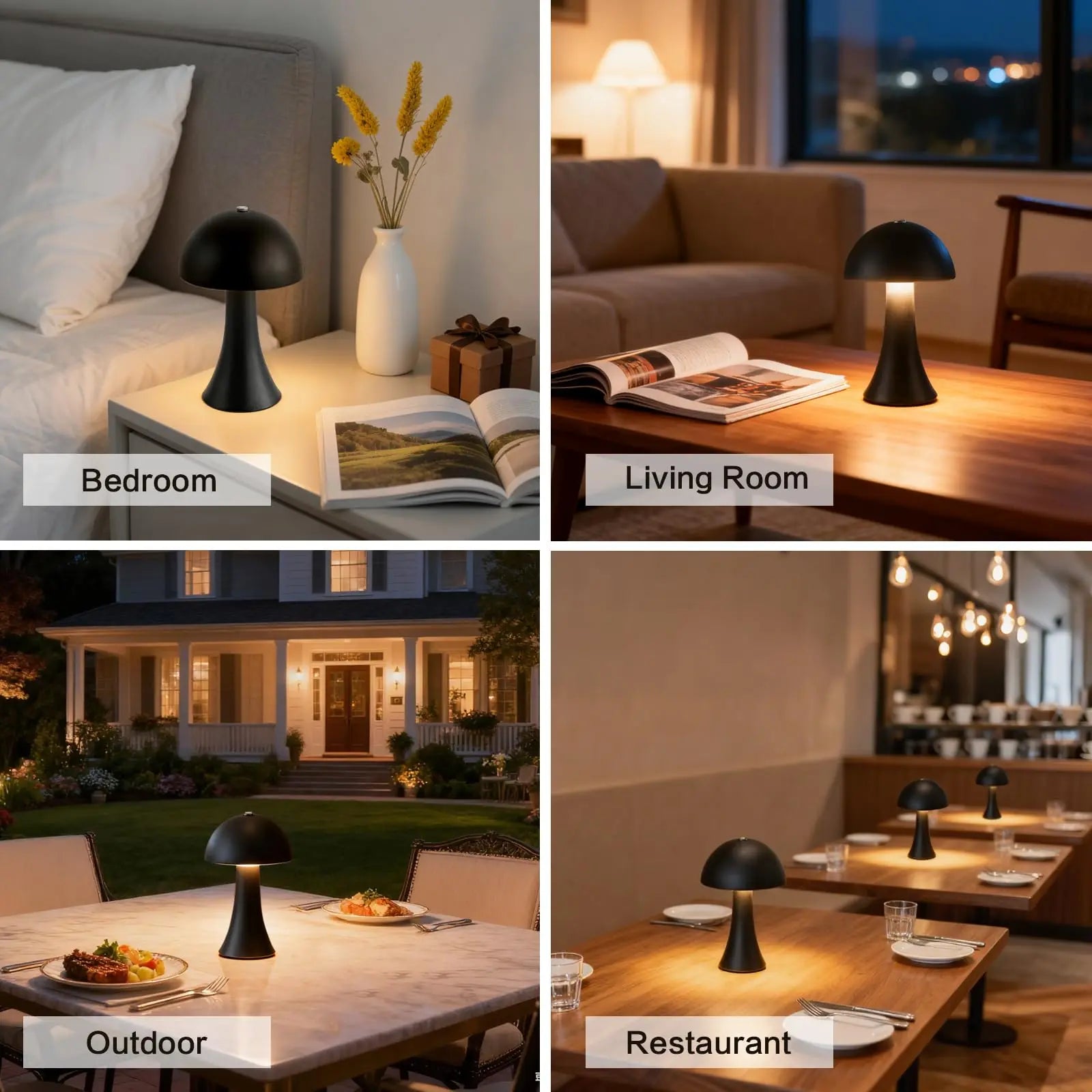 Lampe champignon LED sans fil – lampe de chevet tactile