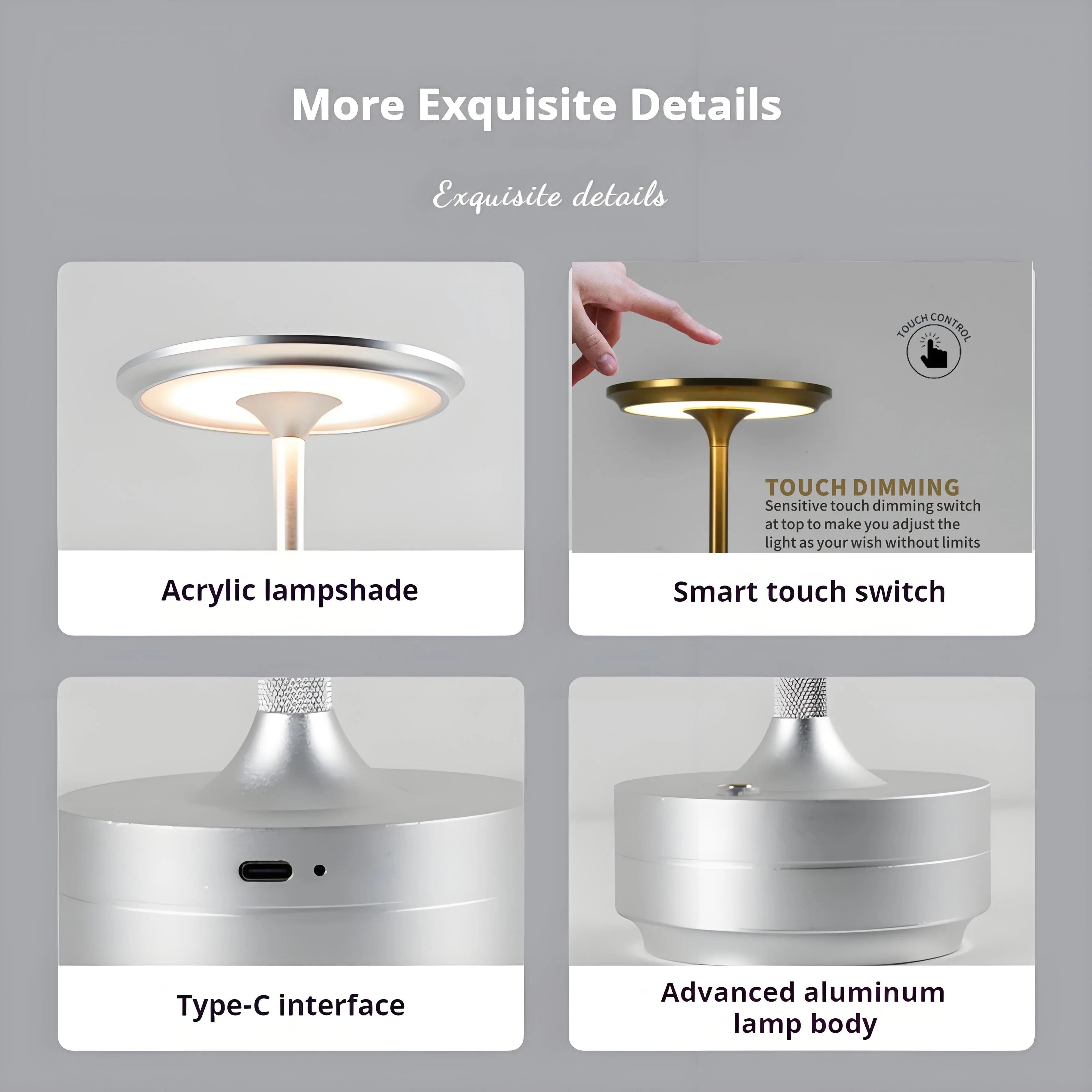 Lampe de table LED sans fil rechargeable – veilleuse tactile rechargeable