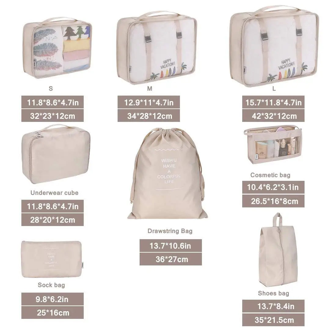Cubes de rangement de voyage à compression – lot de 7