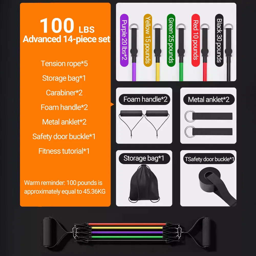 Bandes de résistance élastiques – set fitness – lot de 14