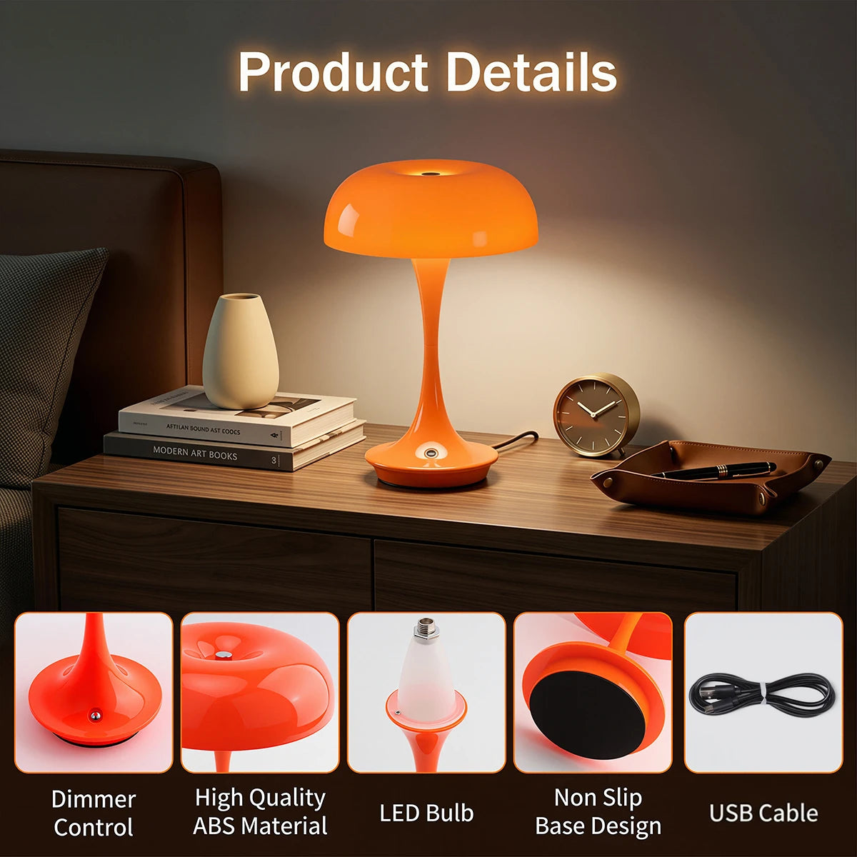 Lampe champignon LED sans fil – lampe de chevet tactile (3 couleurs)