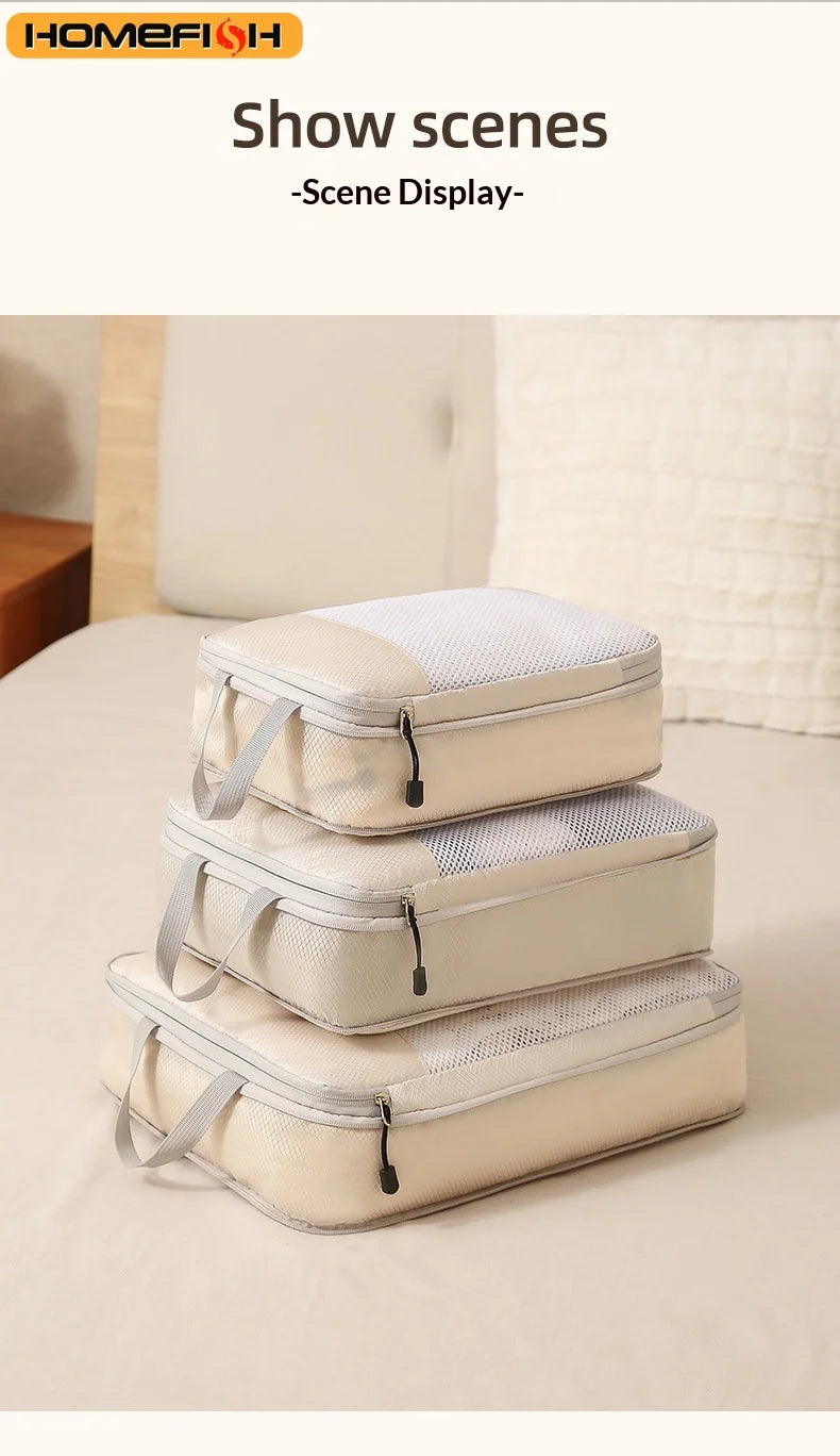 Cubes de rangement de voyage à compression – lot de 3