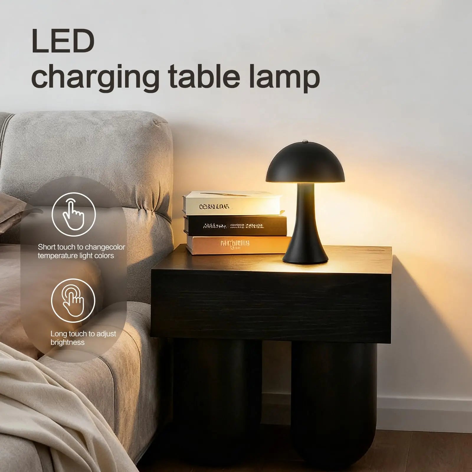Lampe champignon LED sans fil – lampe de chevet tactile