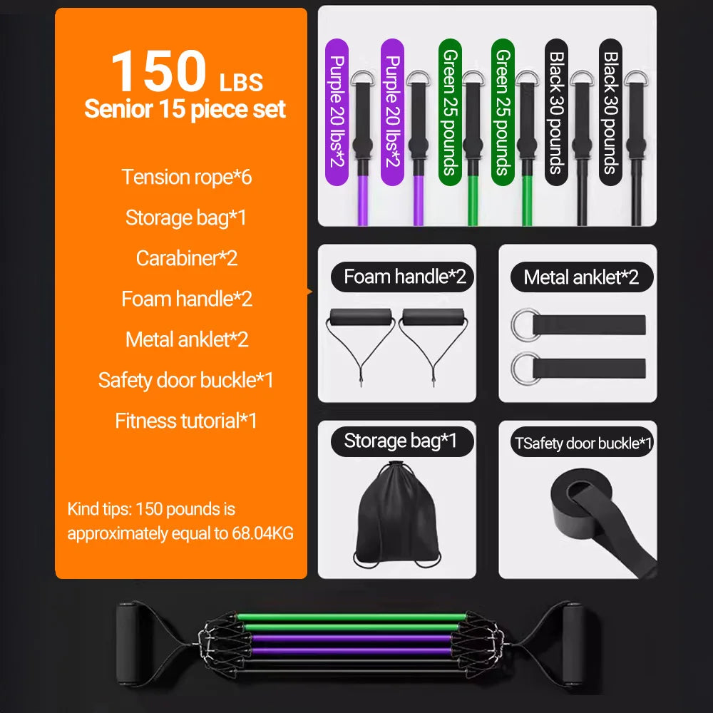 Bandes de résistance élastiques – set fitness – lot de 14