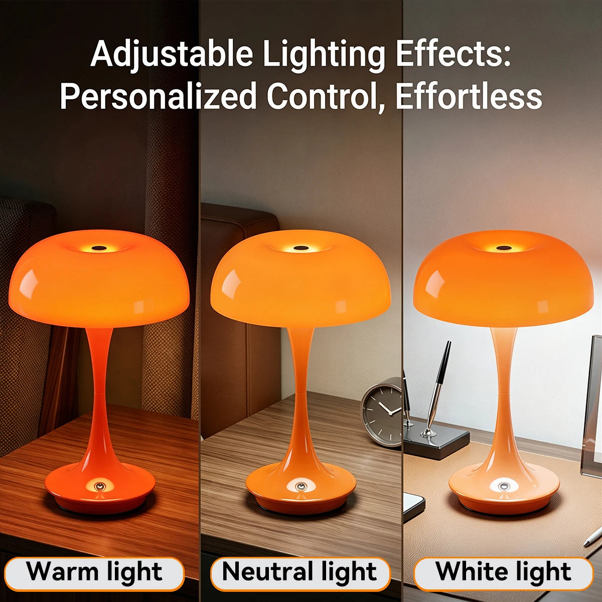 Lampe champignon LED sans fil – veilleuse d'ambiance rechargeable (3 couleurs)