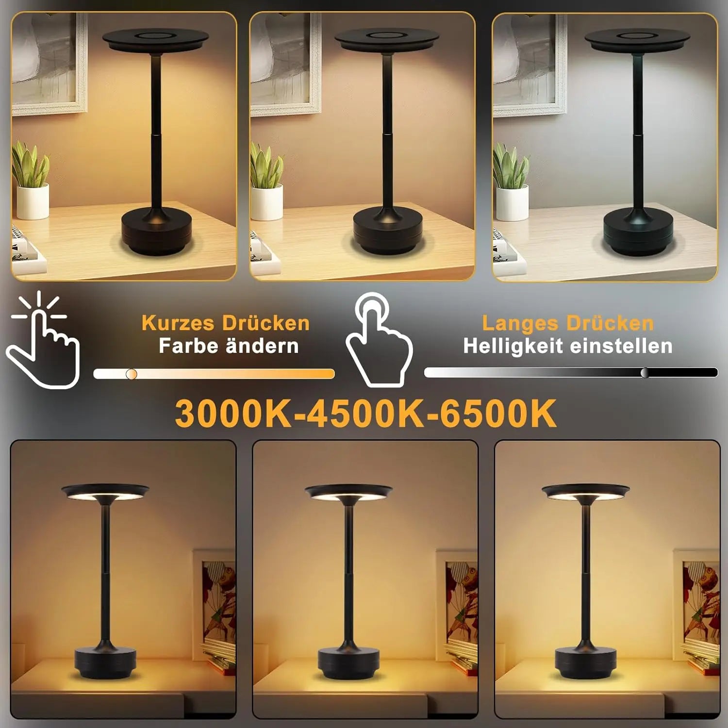 Lampe de table LED sans fil rechargeable – veilleuse d'ambiance rechargeable