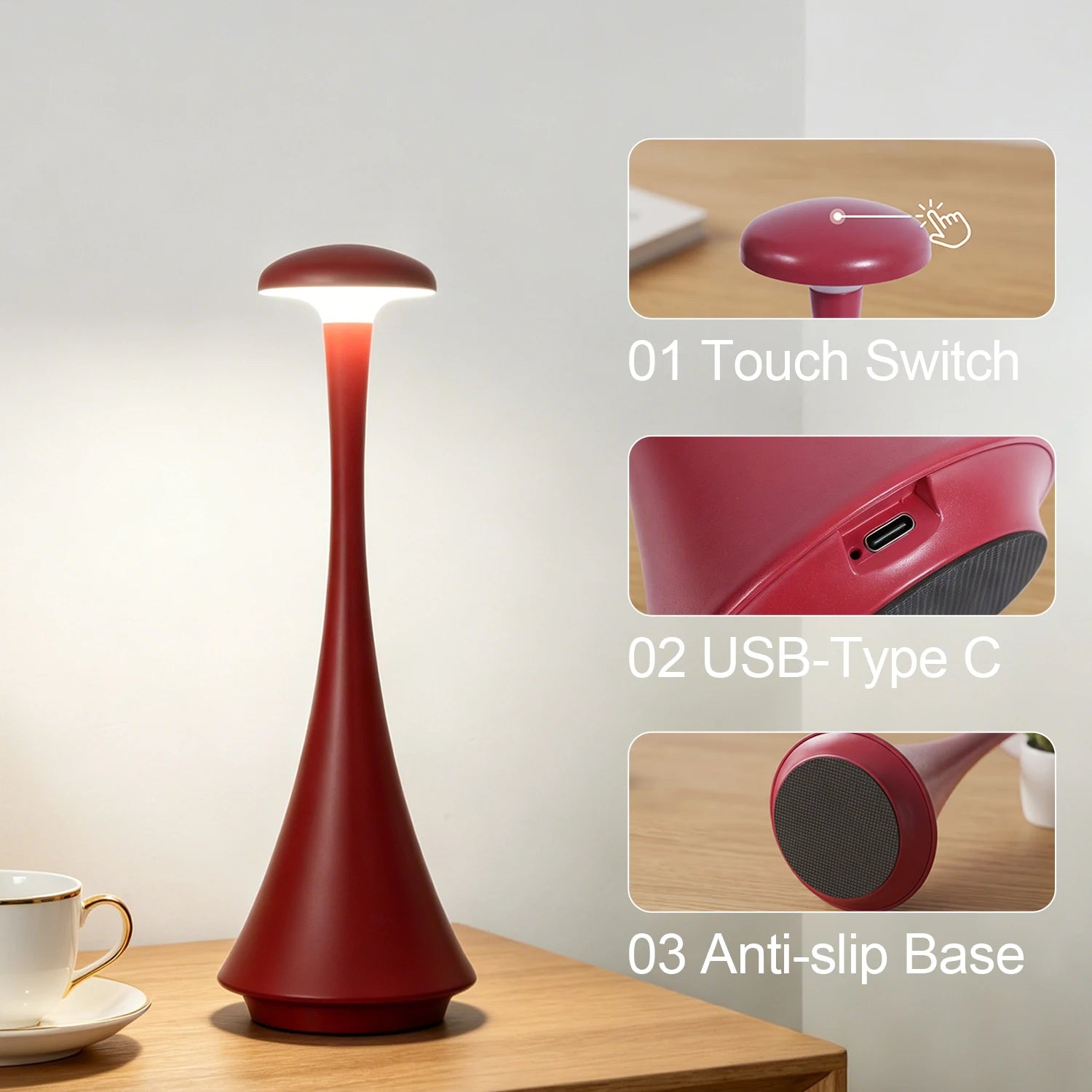 Lampe champignon LED sans fil – lampe d'ambiance tactile (USB-C)