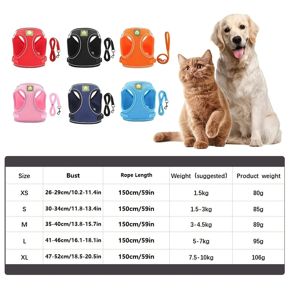 Harnais anti-traction réglable pour chien + laisse
