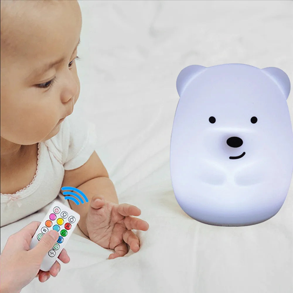 Veilleuse bébé en silicone – lumière douce tactile – télécommande
