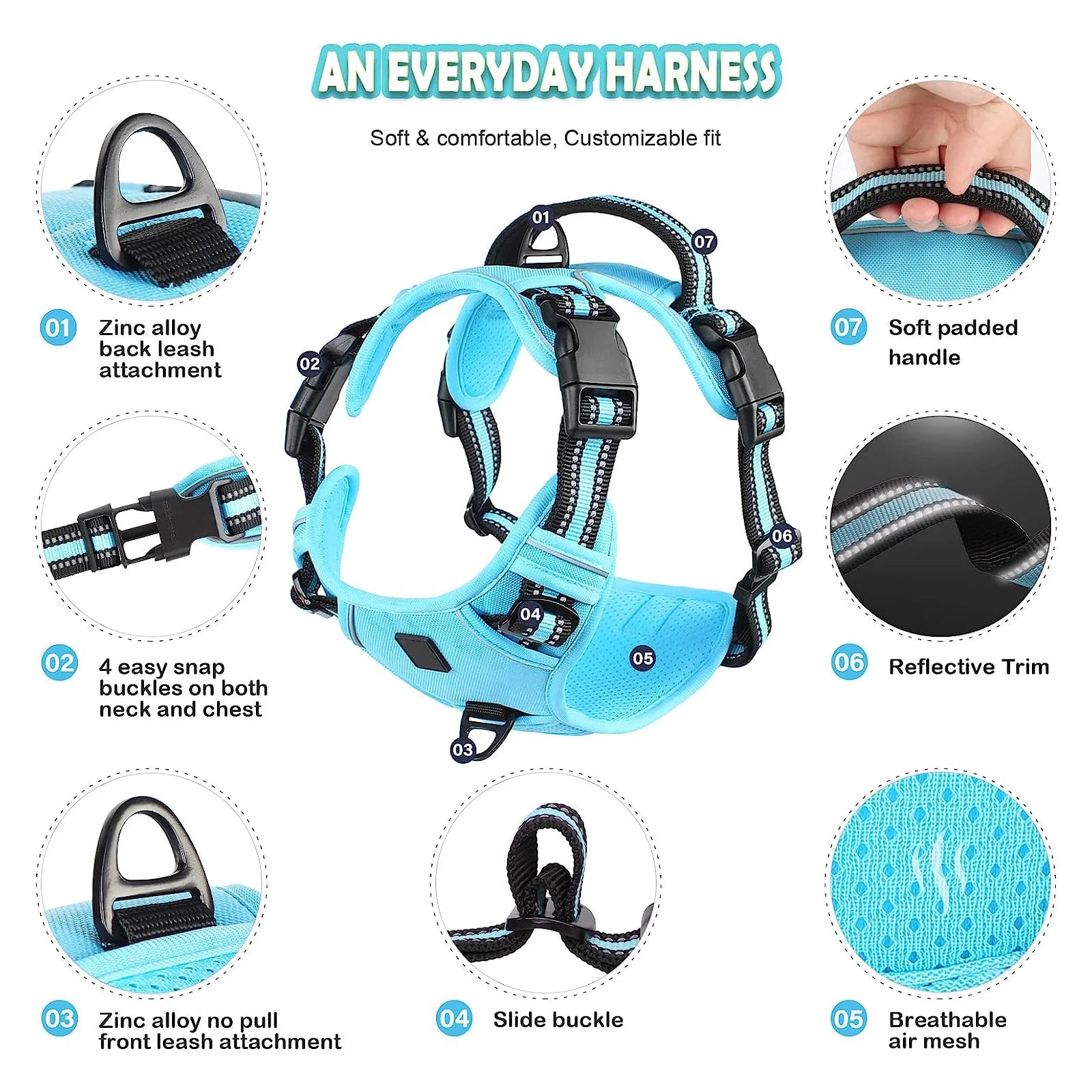 Harnais anti-traction réglable pour chien + laisse