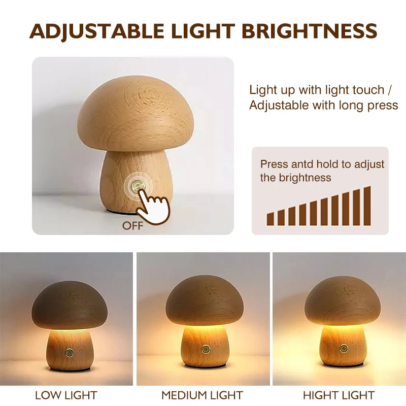 Lampe champignon LED sans fil – veilleuse d'ambiance rechargeable (USB-C)