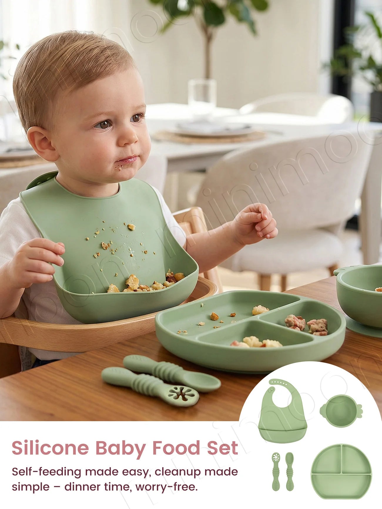 Set repas bébé en silicone – à ventouse – lot de 5