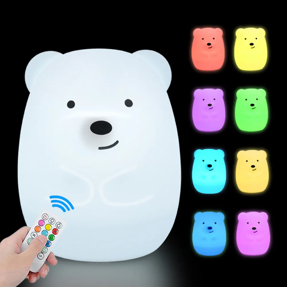 Veilleuse bébé en silicone – lumière douce tactile – télécommande