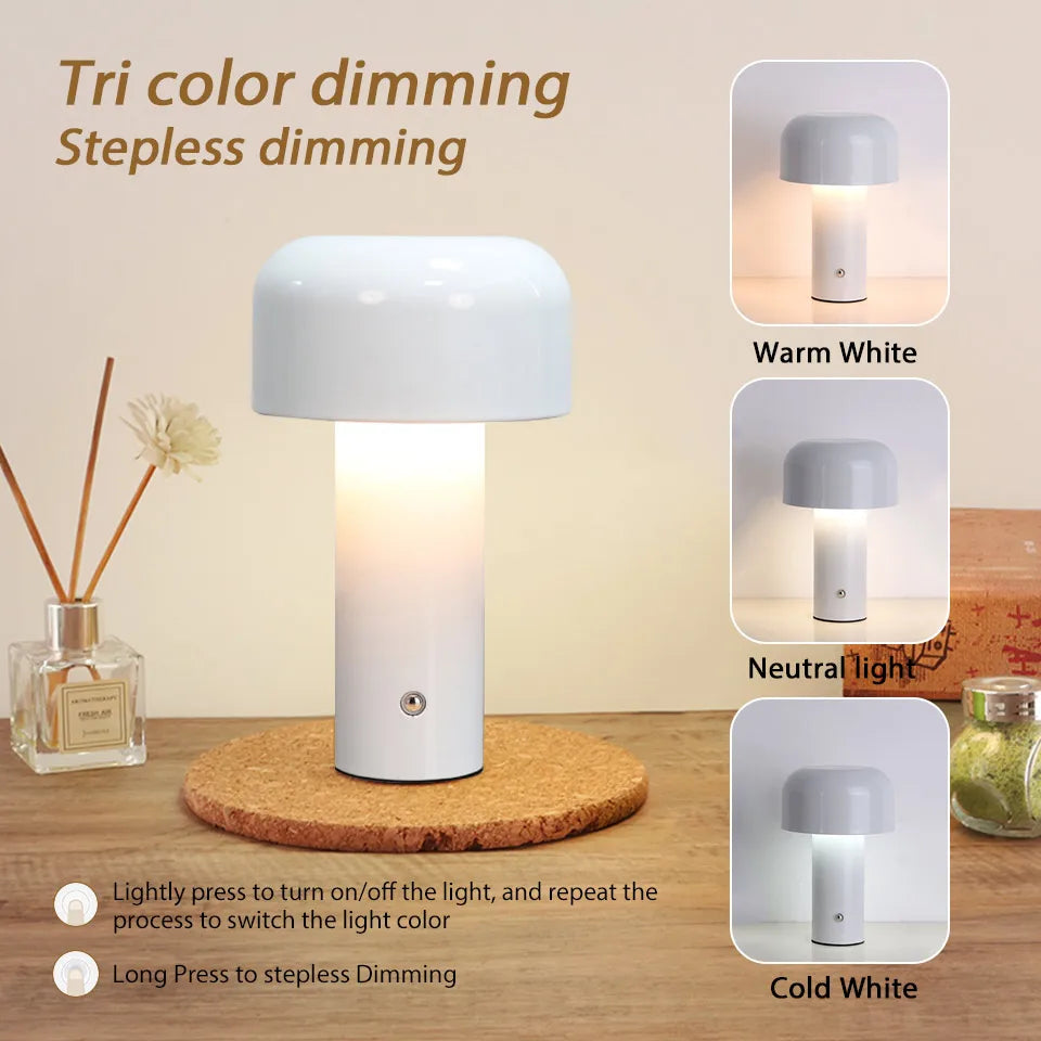 Lampe champignon LED sans fil – veilleuse tactile rechargeable