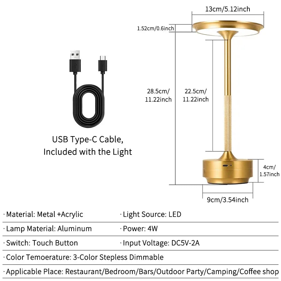 Lampe de table LED sans fil rechargeable – veilleuse tactile rechargeable